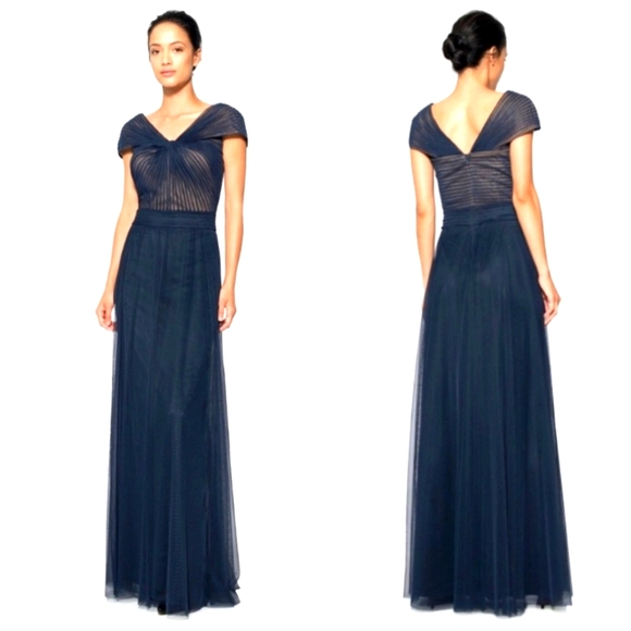 Tadashi Shoji Tulle Twist Maxi Gown Size 6 - Picture 3 of 11